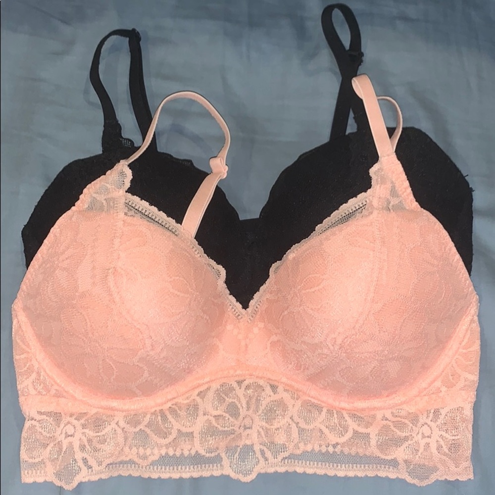 2 PINK floral lace bralettes